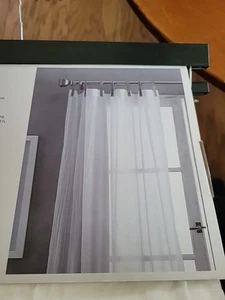 DKNY City Breeze White Window Curtain Panels with Taupe Faux Leather Tabs 50x84” - Picture 1 of 4