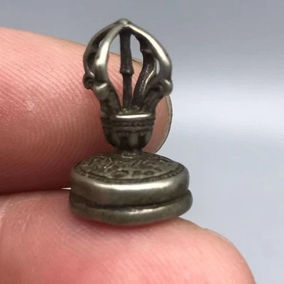 Old Tibetan Buddhist White Copper Five - Pronged Vajra Pestle & Scorpion Seal - Image 1 of 4