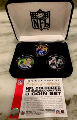 NFL 2002Colorized Peyton Manning U.S. Statehood Quarter 3 Coin Set - Image 1 of 4