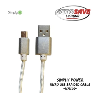 SIMPLY POWER - Micro USB Cable ~ Braided 1.5M Silver ~ (ICMC05) **NEW IN STOCK** - Picture 1 of 7