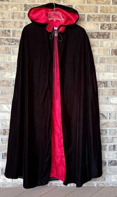 VTG Velvet Hooded Black Cape 48"X52" Goth Whimsigoth Halloween Witch Made in USA - Image 1 of 4