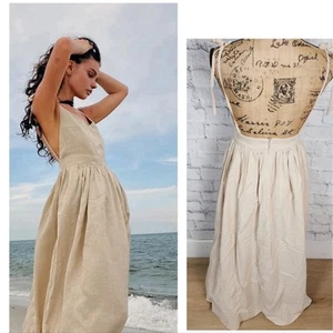 Commense cotton linen maxi dress Sz XS backless long neutral vacation boho A10 - Picture 1 of 4