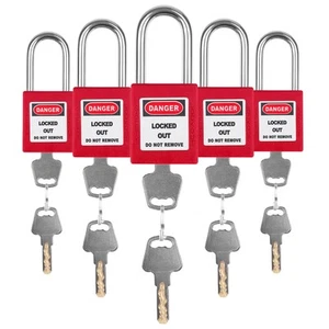 Red Loto Locks - 5pcs Keyed Different, 2 Keys Per Lock, OSHA Compliant Safety... - Picture 1 of 8