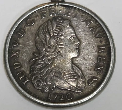 1720 France Louis XV Petit Louis d'argent 1/3 Ecu Silver Coin in Bezel w/Chain - Image 1 of 3