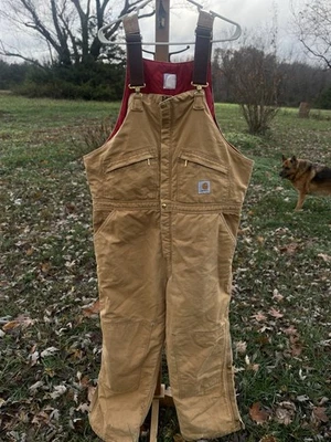 Carhartt Men’s Quilted Double Knee Insulated Duck Bib Overalls   READ - Image 1 of 4