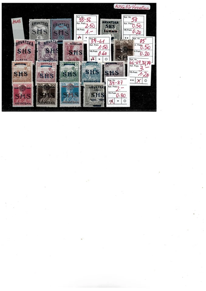 Iugoslávia - SHS Croácia 1918. Lote de selos com sobreimpressão MH, veja descrição - Imagem 1 de 1