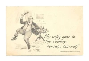 WIFES GONE Man Dancing Playing Cards Drinking Vintage Comic - Bild 1 von 1