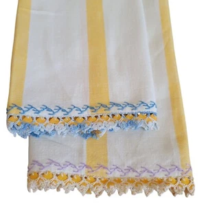 Cannon Kitchen Dish Towels (2) Striped Cotton Contrast Embroidered Lace Vintage - Picture 1 of 8