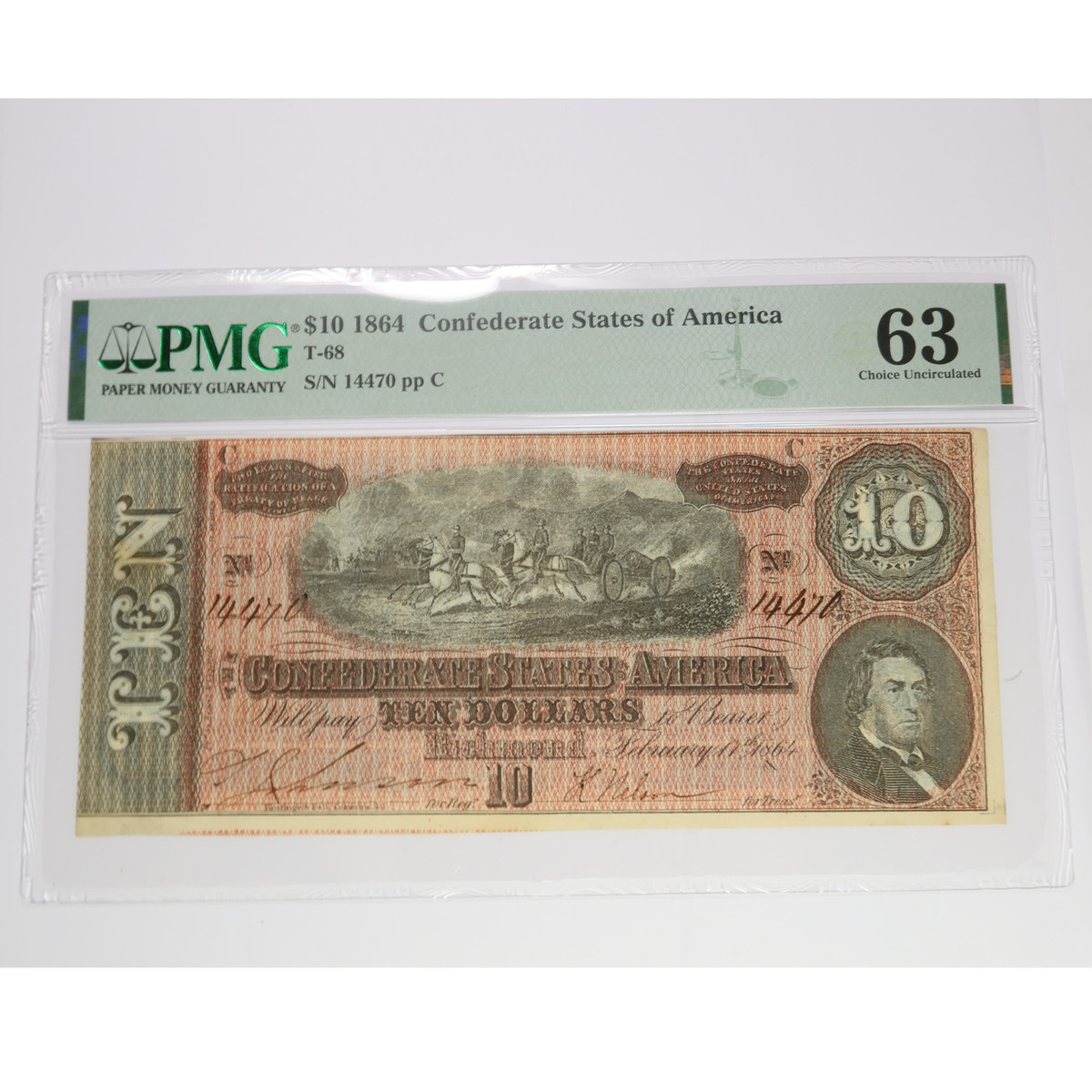 アメリカ連合国 1864年　南北戦争　10ドル紙幣　外国紙幣　世界のお札 美品 1864年 アメリカ連合国リッチモンド紙幣銀行 10ドル通貨紙幣