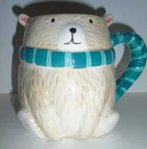 Tazza tazza caffè cacao caldo Sleigh Bell Bistro orso marrone in sciarpa oversize 16 oz - Foto 1 di 8