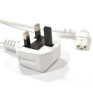 3m Power Cord UK Plug to Right Angle Figure 8 Lead Cable C7 3m WHITE [008099] - Afbeelding 1 van 16
