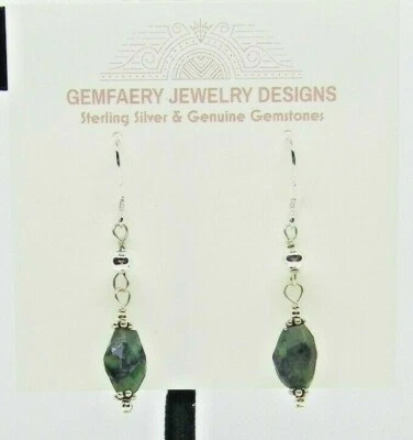 Pendientes colgantes de plata esterlina facetados naturales esmeralda #5730... hechos a mano en EE. UU. Foto 1 de 4