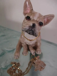 62727    FRENCH BULLDOG FAWN  "OH LA LA  ' ENAMELED JEWEL BOX & NECKLACE  - Picture 1 of 9