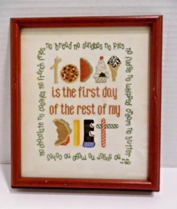 Punto de Cruz Vintage "Hoy es el primer día del resto de mi dieta" Borde Divertido - Imagen 1 de 5