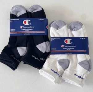 Champion Men's Quarter Crew Cushioned Socks 8 Pack - Black or White - Picture 1 of 7