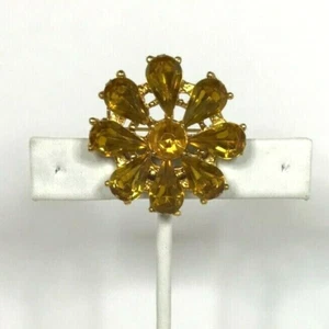 Vintage Flower Yellow Topaz Rhinestone Gold Tone Lapel Pin - Costume Jewelry - Picture 1 of 4