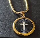 Men's Gold Necklace With Black Onyx Pendant With Diamond Cross In The Middle