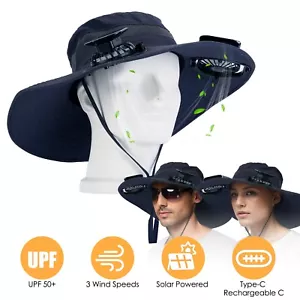 Wide Brim Solar Fan Outdoor Fishing Hat Sunscreen Sun Hat with Dual Fan UPF50+ - Picture 1 of 29