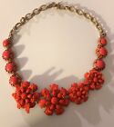 J.CREW Orange /Coral Azalea Flower Beaded Statement necklace