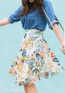 Ranna Gill Women size 4 Floral Skirt Multicolor Flower Fully Lined - Picture 1 of 8