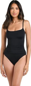 Island Goddess Rouched Body Lingerie Mio One Piece Swimsuit, Black, 12 - Picture 1 of 3