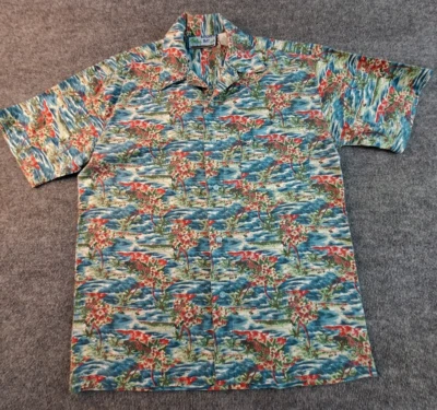 Camisa de playa Roundy Bay para hombre M azul/verde/rojo abotonada hawaiana Aloha Foto 1 de 4