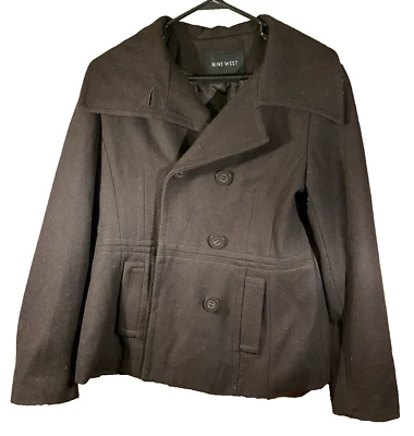 Casaco feminino Nine West mistura de lã ervilha - Preto tamanho 10 - Ajuste clássico e estilo - Forrado - Imagem 1 de 4