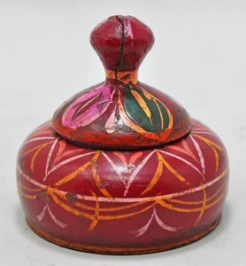 Antique Wooden Kum Kum Powder Tika Box Original Old Hand Carved Lacquer Painted - Picture 1 of 6