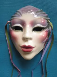 Maschera viso in ceramica artistica argilla, decorazione parete art deco, sirena - Foto 1 di 4