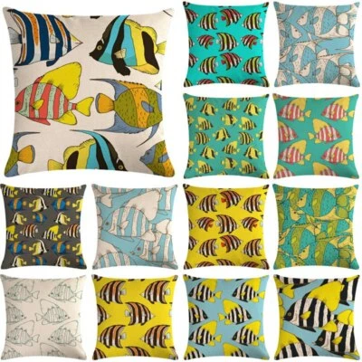 Tropical Fish Pattern Cotton Throw Pillow Cushion Cover Car Home Bed Decorative  - Image 1 of 4