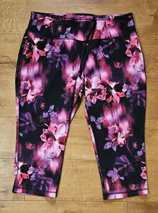 DANSKIN NOW Girls Size LARGE (12-14) Black Pink Floral Fitted Leggings - Picture 1 of 4