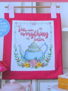 Tea Makes Everything Better Teapot Floral Hanging Sampler Cross Stitch Chart - Picture 1 of 1
