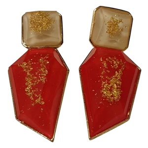 Unique Red Gold Flakes Earrings Statement Chunky Large Big Drop Dangle Gift Uk - Picture 1 of 15