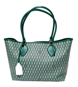 4US CESARE PACIATTI GREEN & MULTICOLOR COATED CANVAS NOVA SHOPPER BAG - Picture 1 of 11