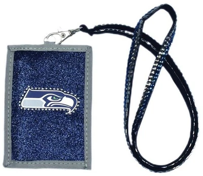 Seattle Seahawks ремешок из бисера 18 дюймов с держателем для удостоверения личности бумажник - Изображение 1 из 2