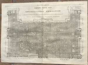Grabados antiguos de 1862 - Exposición Internacional de Londres - Plano arquitectónico - Imagen 1 de 5
