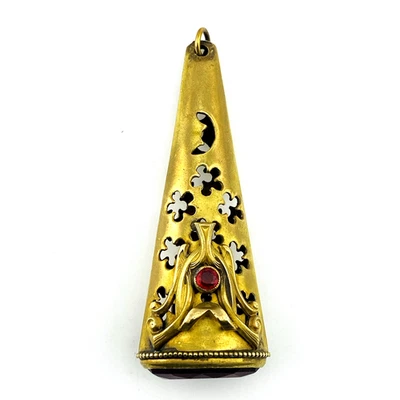 Art Nouveau Design Oversized Fob Pendant Red Glass Stone Base - Image 1 of 4