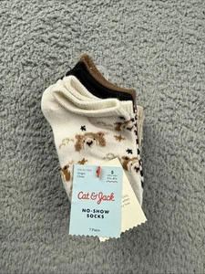Cat & Jack Girls' 7pk Low Cut Bears Socks - Cream - Size 5.5 - 8.5 - Picture 1 of 6