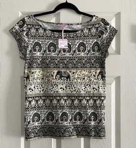 Calypso St Barth Darian’s Oliphant Shirt XS Flügelärmel Gold Pfau Neu mit Etikett - Bild 1 von 9