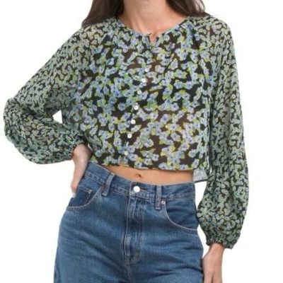 Blusa Top Zara Negra Estampado Floral Metálico Transparente. Talla S. ¡NUEVO CON ETIQUETAS! Foto 1 de 4