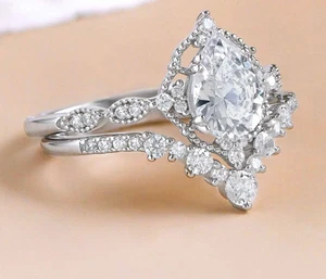 Perlenschliff 2,50 kt Moissanit Braut Verlobungsring Set 14 K Weißgold plattiert - Bild 1 von 6