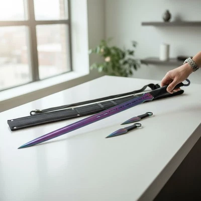 Ninja Blade Set Three Piece with Cord Wrap and Throwing Knives 28 Inch Rainbow - Image 1 of 4