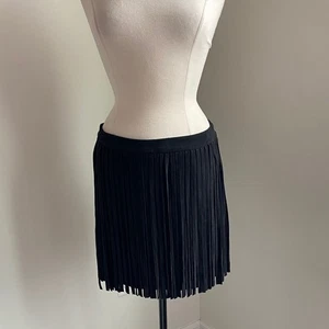 5|48 Fringe Mini Skirt Womens Sz 10 Black Sueded - Picture 1 of 5