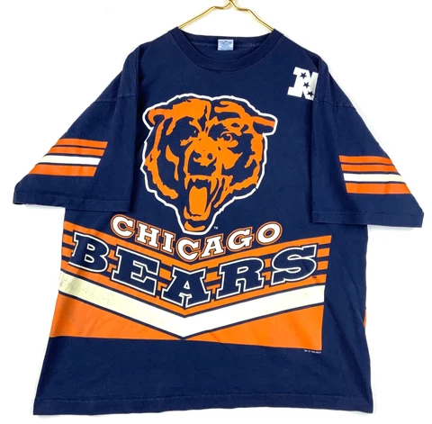 Vintage Chicago Bears Salem All Over Print T-shirt Size XL 1995 Blue Nfl 90s Cover