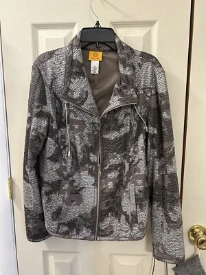 Ruby Rd. Brown & White Glamoflage Zip-Up Jacket Size 8P - Image 1 of 4