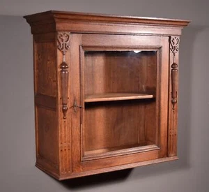 32" Tall French Antique Solid Oak Wood Display/Bar/Wall Cabinet - Picture 1 of 12