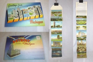 Vtg NOS Greetings From Detroit Michigan Postcard Souvenir 18 Fold Out Landmarks - Picture 1 of 13