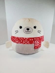 Squishmallow 12” Lucille The White Seal Christmas Winter Scarf Plush RARE - Picture 1 of 8
