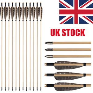 12x 32” Handmade Archery Wooden Arrows Feathers for Traditional Recurve/Longbow - Picture 1 of 14