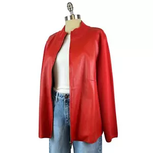Vintage Pendleton Red Leather Full Zip Merino Wool Sweater Jacket (Sz L) - Picture 1 of 14